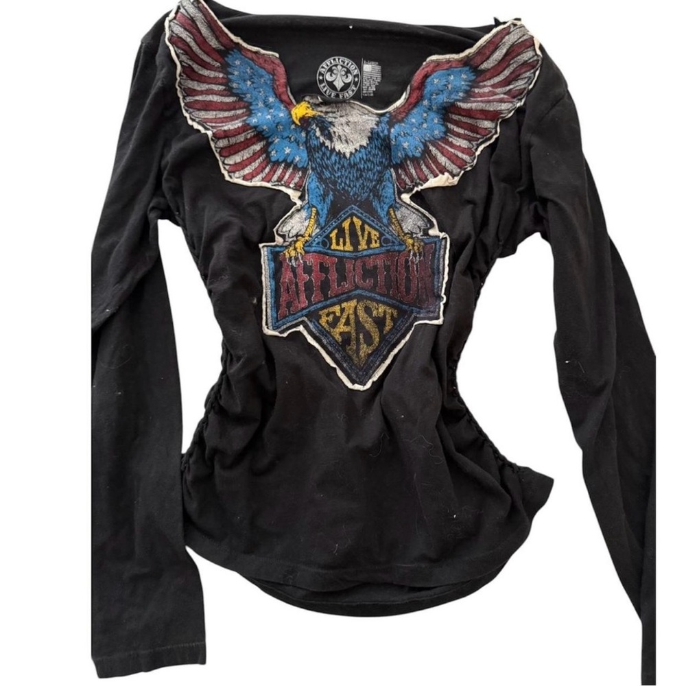 Affliction Women's Black Long Sleeve Top with Eagle Design